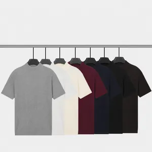 Men's ice silk half-turtleneck short sleeve t-shirt with ribbed knit in multiple colors