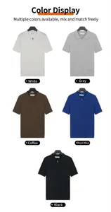 Detail view of five color options for men's ribbed knit polo shirt with zipper collar