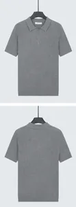 Front and back view of men's gray knit Polo shirt with functional zipper collar.