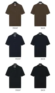 Multi-color front and back views of men's ribbed knit polo shirts with zippers