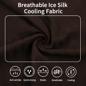 Detail shot of breathable dark brown ribbed ice silk knit fabric for men's summer polo shirt