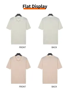 Detailed front and back views of premium knit polo shirts for men in white and beige