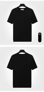 Front and back view of men's black vertical ribbed knit crew neck t-shirt
