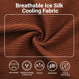 Close-up of breathable brown ice silk ribbed fabric for men's summer polo shirts