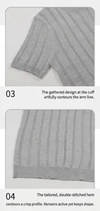 Detailed view of the ribbed cuffs and reinforced hem on a grey knitted shirt