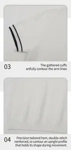 Detailopname van de geribbelde manchet en versterkte zoom van een wit gebreid poloshirt