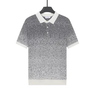 Men's cooling ice silk knit polo shirt featuring a black and white gradient design