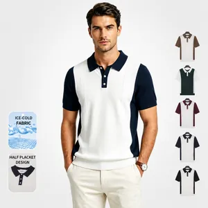 Polo de Punto para Hombre Estilo Old Money Bloques de Color Casual Seda de Hielo Manga Corta Solapa Ajustado