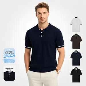 Heren Ice Silk Verkoelend Korte Mouw Gebreid Poloshirt Ademend Casual Effen Kleur Geplooid Top Voor Zomer Dagelijks