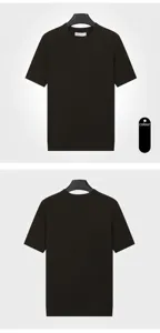 Front and back view of men's ribbed knit short-sleeve T-shirt in coffee brown