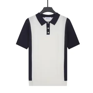 Polo de punto para hombre con bloques de color, textura de canalé y solapa