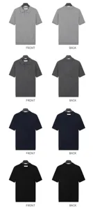 Front and back views of ice silk knitted polo shirts in four classic colors