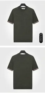 Front and back views of a dark green men's slim fit short sleeve knit T-shirt