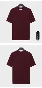 Front and back views of a wine red men's ice silk knitted short sleeve T-shirt