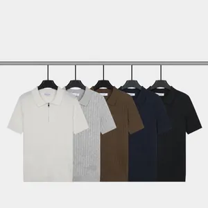 Men's summer short sleeve ice silk polo shirt with zipper collar and ribbed texture