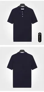 Front and back view of navy blue vintage knitted short sleeve polo shirt for men