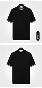 Front and back views of a black men's knitted short sleeve T-shirt