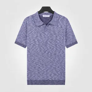 Detailed view of breathable men's knitted polo shirt in a textured royal blue finish