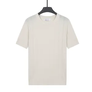 Premium men's vertical ribbed knitted short-sleeve crew neck shirt in minimalist white