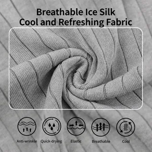 Close-up of breathable gray ice silk knitted fabric with ribbed stripe texture for men's polo.