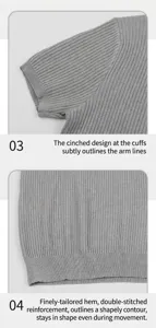 Detailed view of the ribbed cuff and reinforced hem on men's knit T-shirt