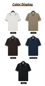 Display of various colors for men's knitted polo shirts featuring seagull collar detail