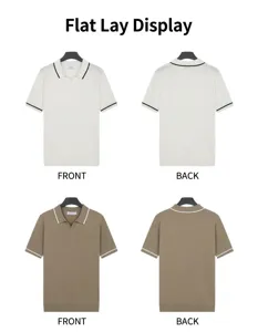 Front and back flat display of men's breathable knit polo shirts in white and khaki