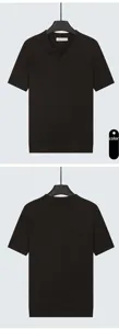 Vista frontale e posteriore di una polo da uomo in maglia di seta ghiaccio color caffè