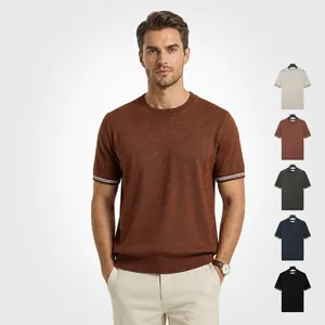 Men's Ice Silk Cooling Knit T-Shirt Breathable Short Sleeve Crew Neck Top With Contrast Trim Summer Casual Fashion Tee