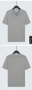 Vista anteriore e posteriore di una polo in maglia grigia da uomo con collo aperto