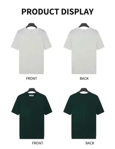 Detailed front and back views of men's ice silk knit T-shirts in white and dark green.