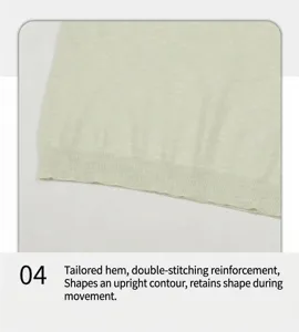 Close-up of light green knitted polo shirt hemline with double reinforced stitching