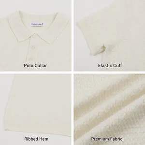 Men's American vintage knitted polo shirt with semi-button collar and detailed textures