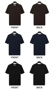 Detailed front and back views of men's ribbed ice silk knit t-shirts in three colors.