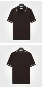 Detailed front and back views of a dark brown breathable ice silk knit men's polo shirt
