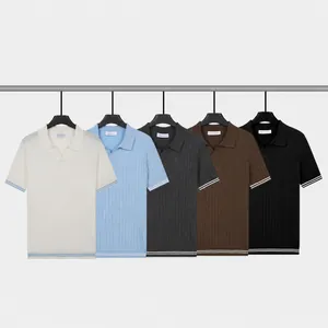 Men's summer ice silk ribbed knit polo shirt with seagull collar in multiple colors