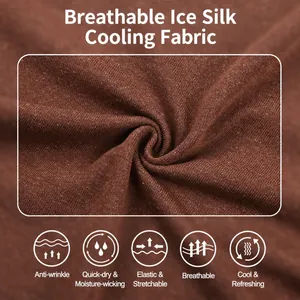 Detailed macro view of breathable brown ice silk knit fabric for men's solid T-shirt