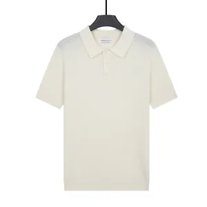 Vintage cream-white knitted polo shirt for men with short sleeves and classic collar.