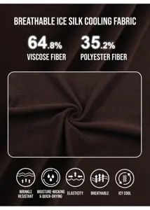 Macro detail of the breathable cooling ice silk fabric on a brown men's knitted polo shirt