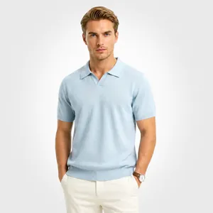 Polo da Uomo Business Casual in Tessuto Raffreddante Seta di Ghiaccio Tinta Unita a Maglia Manica Corta Top Estivo di Lusso