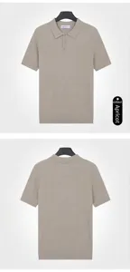 Men's apricot ice silk knit polo shirt showing front and back views for summer comfort