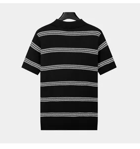 Back view of a classic black and white striped ice silk Polo shirt for men, business casual style
