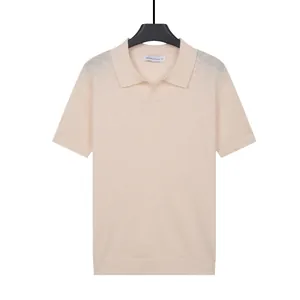 Polo in maglia beige a maniche corte da uomo con trama leggera e traspirante classica