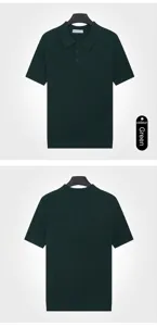 Front and back view of a dark green ice silk knit Polo shirt with textured surface