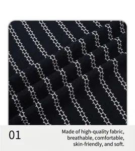 Macro detail of breathable navy blue knit fabric with white vertical chain stripes