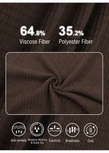 Macro detail of breathable brown ice silk fabric with 64.8% viscose and 35.2% polyester.