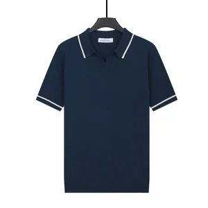 Polo en maille bleu marine pour homme, sensation de soie glacée et col goéland chic