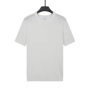 Premium white men's short sleeve ice silk knit T-shirt featuring vertical ribbed texture