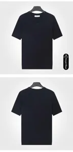 Front and back view of men's knitted Henley neck T-shirt in royal blue