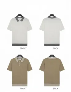 Displaying front and back views of contrast collar knitted Polo shirts for men